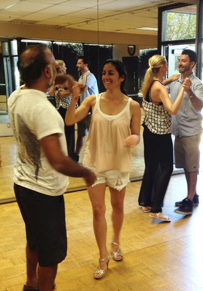 Wedding dance class participants practicing